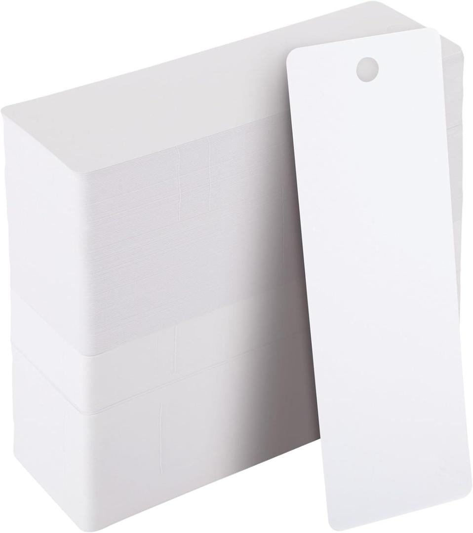 300 Pack Bulk Blank Bookmarks to Decorate, White Plain Cardstock Page Markers with Hole for Gift Tags, Price Hanging Labels, DIY Art and Craft Projects (6 x 2 Inch)