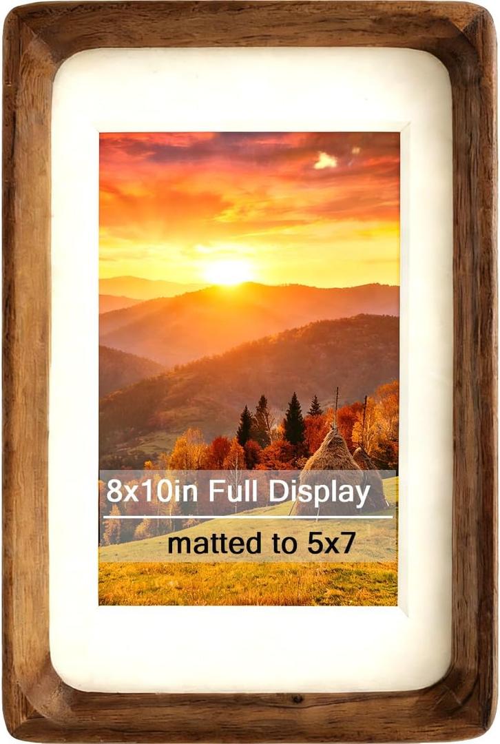 8x10 Solid Wood Picture Frame with Mat, Walnut Wooden Photo Frame with Tempered Glass, Tabletop or Wall Mounted Display