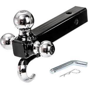 Yopay Trailer Hitch Tri-Ball Mount with Hook, Tactical Tow Hook, 3 Ball Truck Hitch, Sizes 1-7/8", 2" and 2-5/16", Fits 2 Inch Hitch Receiver
