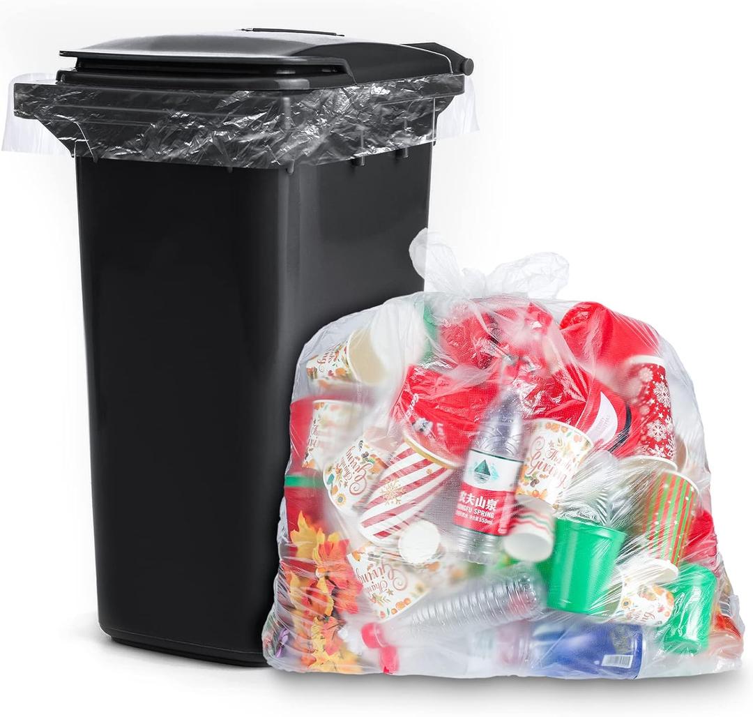 50 Pack 95-100 Gallon Trash Bags Clear Extra Large Plastic Recycling Heavy Duty Garbage Bags 59" x 71" 1.2 Mil Trash Can Liners for Home Kitchen Office Garage Backyard Contractor Storage Outdoor