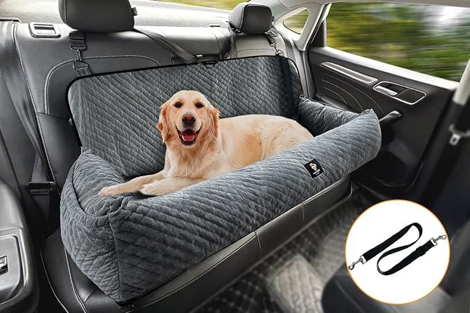 Dog Car Seat for Medium/Large Dogs Under 100 Lbs,Multi-Functional Dog Car Bed Washable Pet Travel Safety with Thick Cushion, Soft Safe Removable,for All Cars Back Seat（Grey）