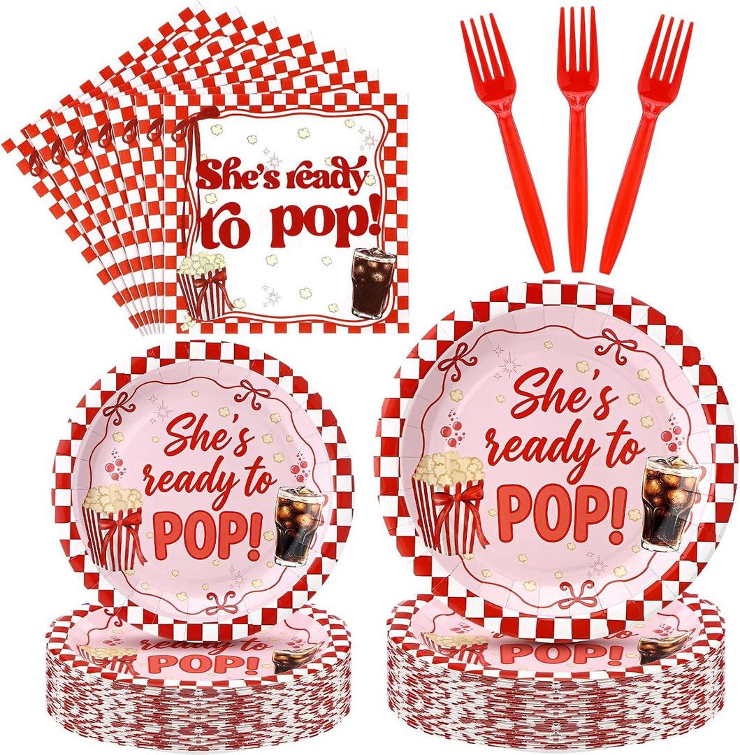 Yungyan 96 Pcs She's Ready to Pop Baby Shower Decor Soda Theme Tableware