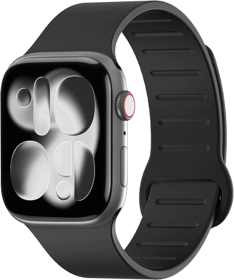 Magnetic Silicone Band Compatible with Apple Watch Band 38mm 40mm 41mm 42mm 44mm 45mm 46mm 49mm Women Men, Soft Waterproof Replacement Strap for iWatch Series 11 10 9 8 7 6 5 4 3 2 1 SE Ultra