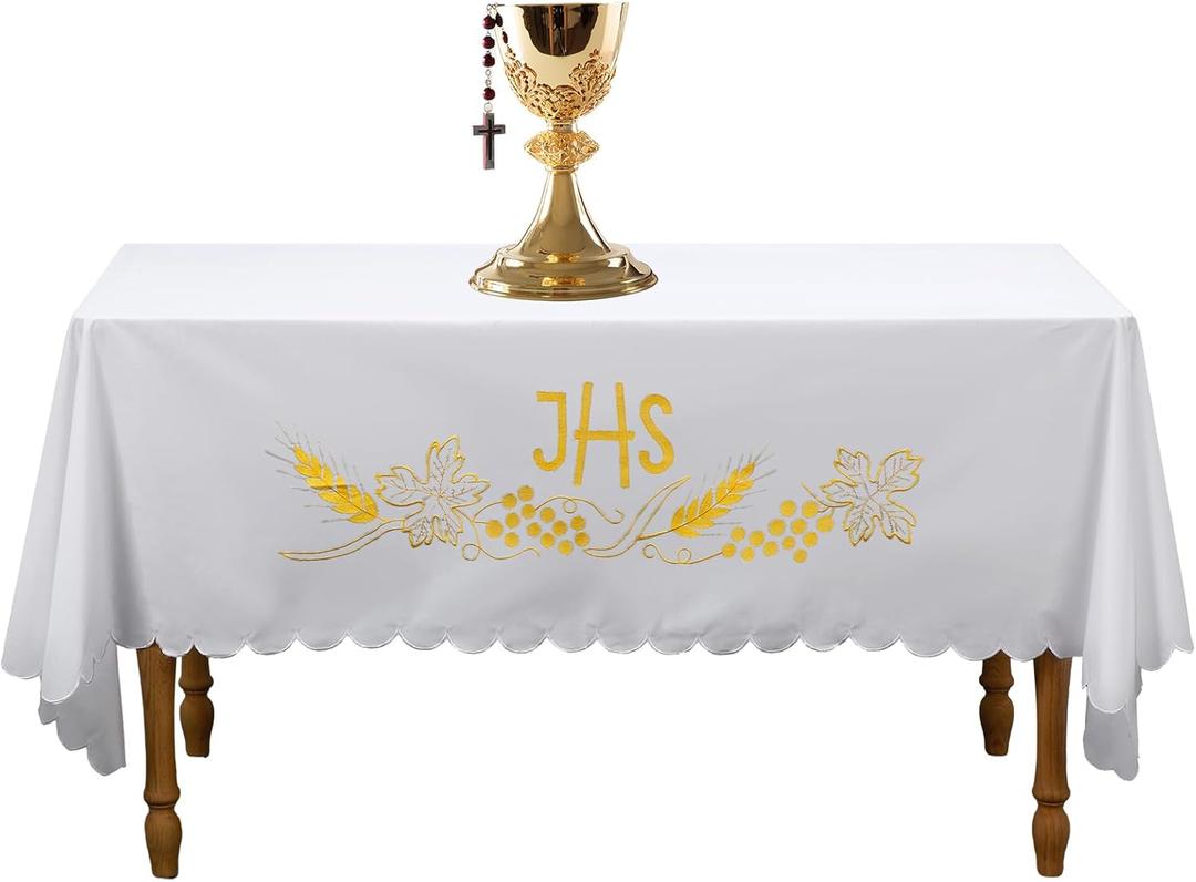 White Spiritual Communion Tablecloth Altar Runner Holy Communion Table Runner Altar Frontal for Church for Gatherings Baptism Ceremonies (88 x 52 Inches,Table Cover)