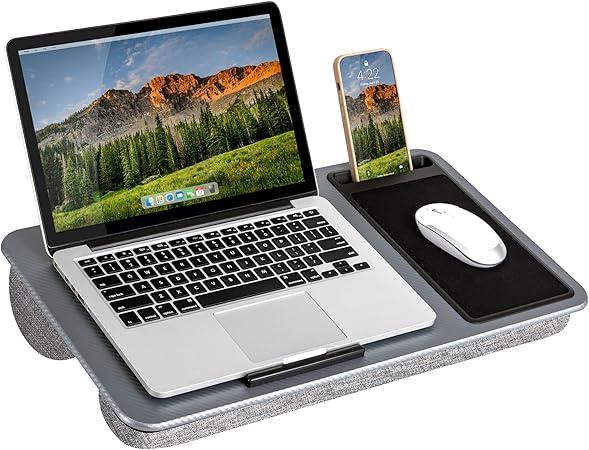 LAPGEAR Home Office Lap Desk with Device Ledge, Mouse Pad, and Phone Holder - Pink - Fits up to 15.6 Inch Laptops -
