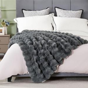 DREAMNINE Soft Fuzzy Bubble Faux Rabbit Fur Throw Blanket for Couch 50" x 60", Double Sided Long Shaggy Thick Warm Fluffy Blankets for Winter, Decorative Luxury Gray Cozy Plush Cute Furry Blanket, Grey