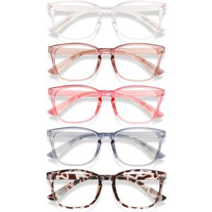 Blue Light Glasses for Woman Men | 99% Blue Light Blocking Glasses for Computer Gaming TV Phone Screen Square Frame | Anti Eyestrain & UV Glare Protection - 5 Pair (5 Pack Mix Color-1)