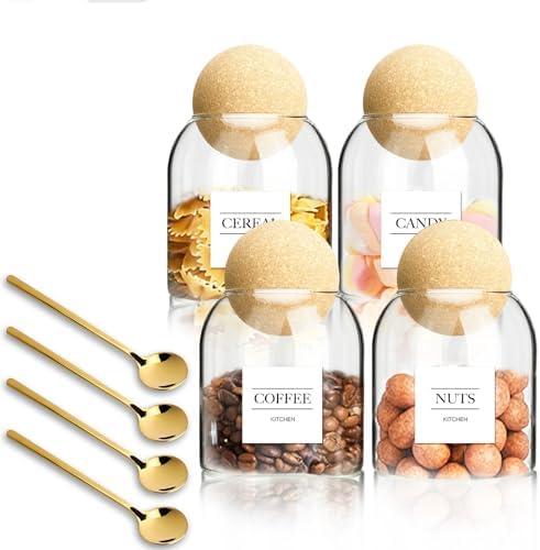 3PCS Glass Jar Storage Container with Ball Cork, 500ML/17Oz Food Storage Containers Clear Wood Cork Bottle Candy Jars Coffee Canister for Beans Nut Sugar Spices Seasonings Kitchen Organizer Christmas