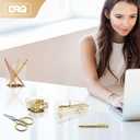 DRQ Gold Desk Accessories, Office Supplies Acrylic Stapler Set, 10Pcs Set for Office with Stapler, Tape Dispenser, Pens, Pen Holder, Phone Holder, Tape, Ruler, 1 Box Staple, Scissors and 1 Box of Clip