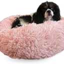 Active Pets Premium Small Donut Dog Bed, Fits Up to 45 lbs, Removable Cover & Washable Cushion, Plush Long Pile Faux Fur Fabric, Portable Pink Pet Bed Furniture for Puppies Adult Canines & Cats