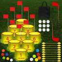 CWLAKON Backyard Golf Game with 2 Clubs & Light, Yard Golf Game Glow in The Dark 9 Holes with Balls, Outdoor Night Light up Yard Golf Chipping Game for Adults Kids, Field Day Family Reunion Party Game
