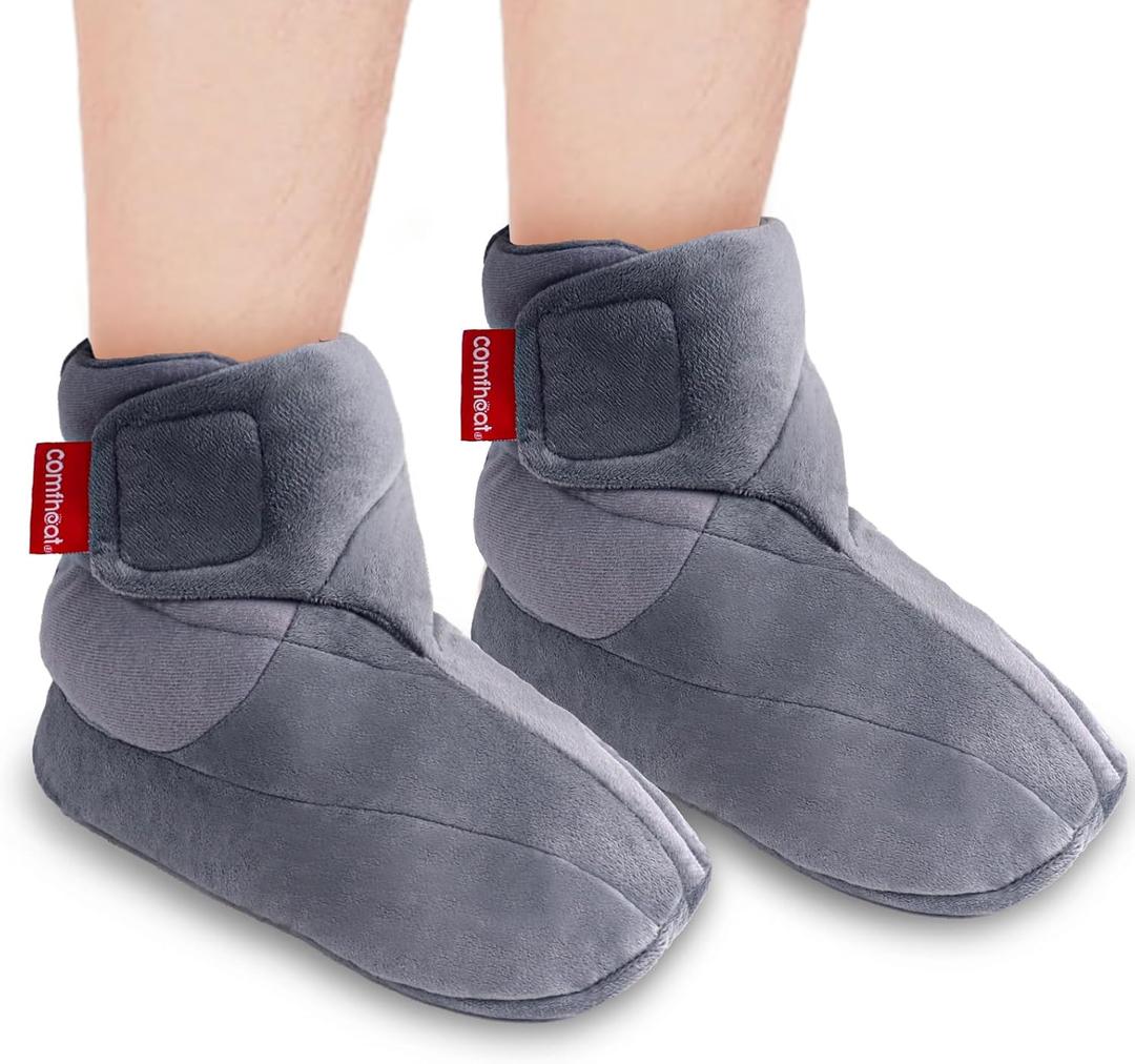 Microwavable Booties and Feet Warmers for Women & Men Microwave Heated Foot Warmer Moist Heat Therapy for Cold Feet Relieving Stiffness, Sore Muscles, Plantar Fascitis, Gray, L