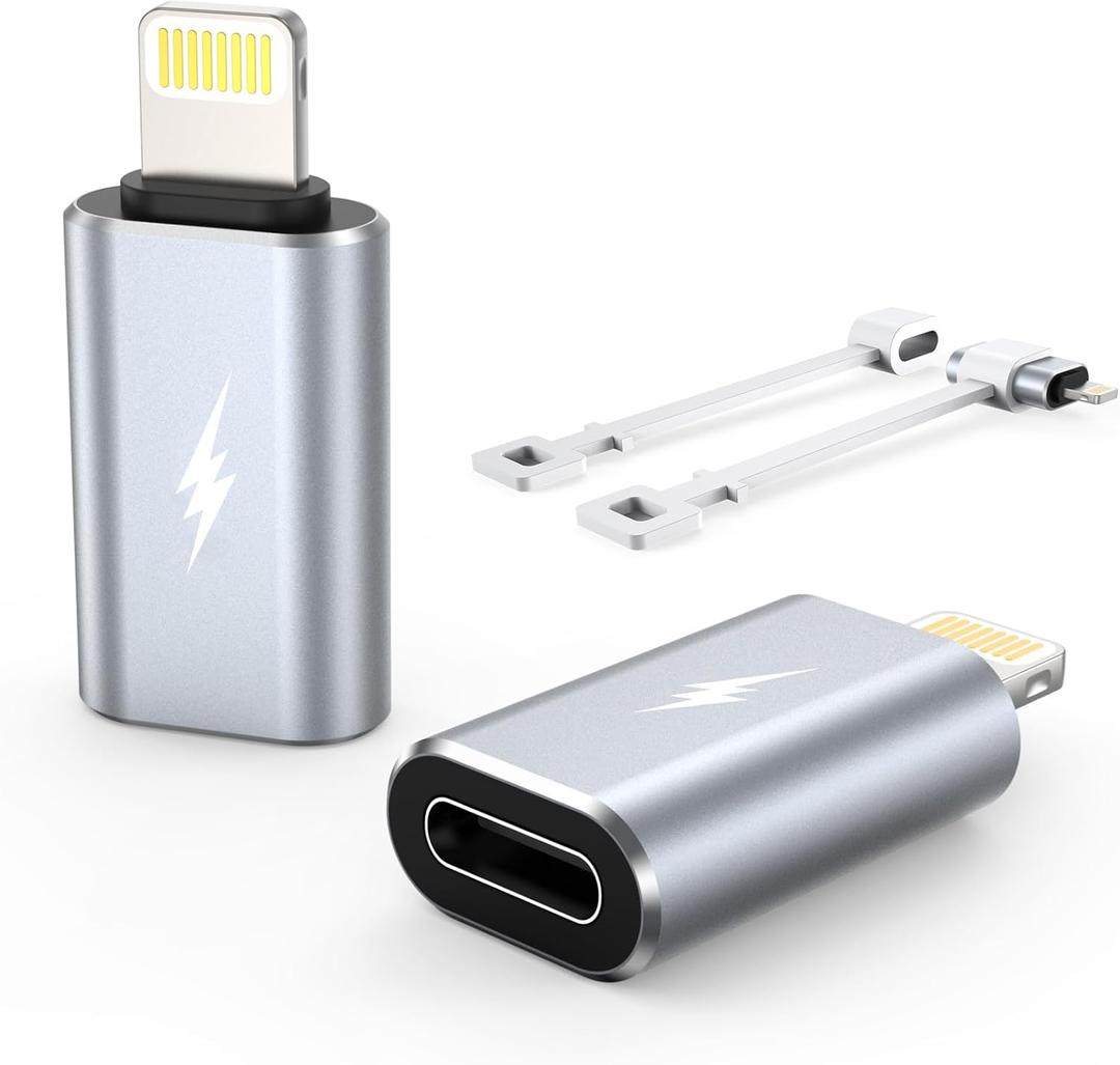 2 x TechMatte Female USB C to Male Lightning Adapter 2 Pack 2.2A Charging Data Transfer, Compatible with iPhone 14, 13, 12, 11 Xs iPad iPod AirPods, Not for Audio Headphones/OTG Firewire Anti-Lost, Grey