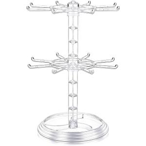 Rotating Jewelry Stand, 2 Tier Necklace Holder Bracelet Hanging Organizer Keychain Jewelry Display Stand Plastic Jewelry Rack for Malls Counter Dressing Table (Clear)