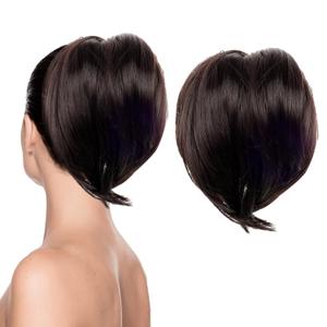 Fumwase Short Ponytail Extension Synthetic Hair Pieces for Women 7 Straight Ponytail Wig Elastic Hair Extensions Fake Hair Bun for White Black Women Girls Black Brown