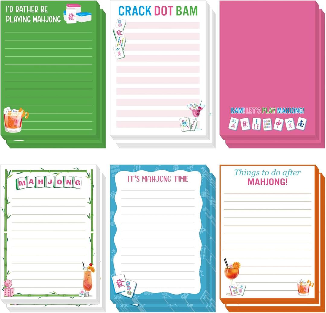 Gueevin 12 Pcs 5.5 x 4 Inch Mahjong Sticky Notes Pads Mah Jong Lovers Gifts for Mahjong Birthday Party Decorations Supplies(Classic)