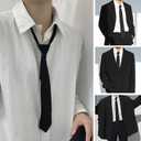 2 x Pre-tied Adjustable Necktie Narrow Necktie with Zipper，42cm Black Narrow with Zipper Trendy Unisex Casual Business (Black)
