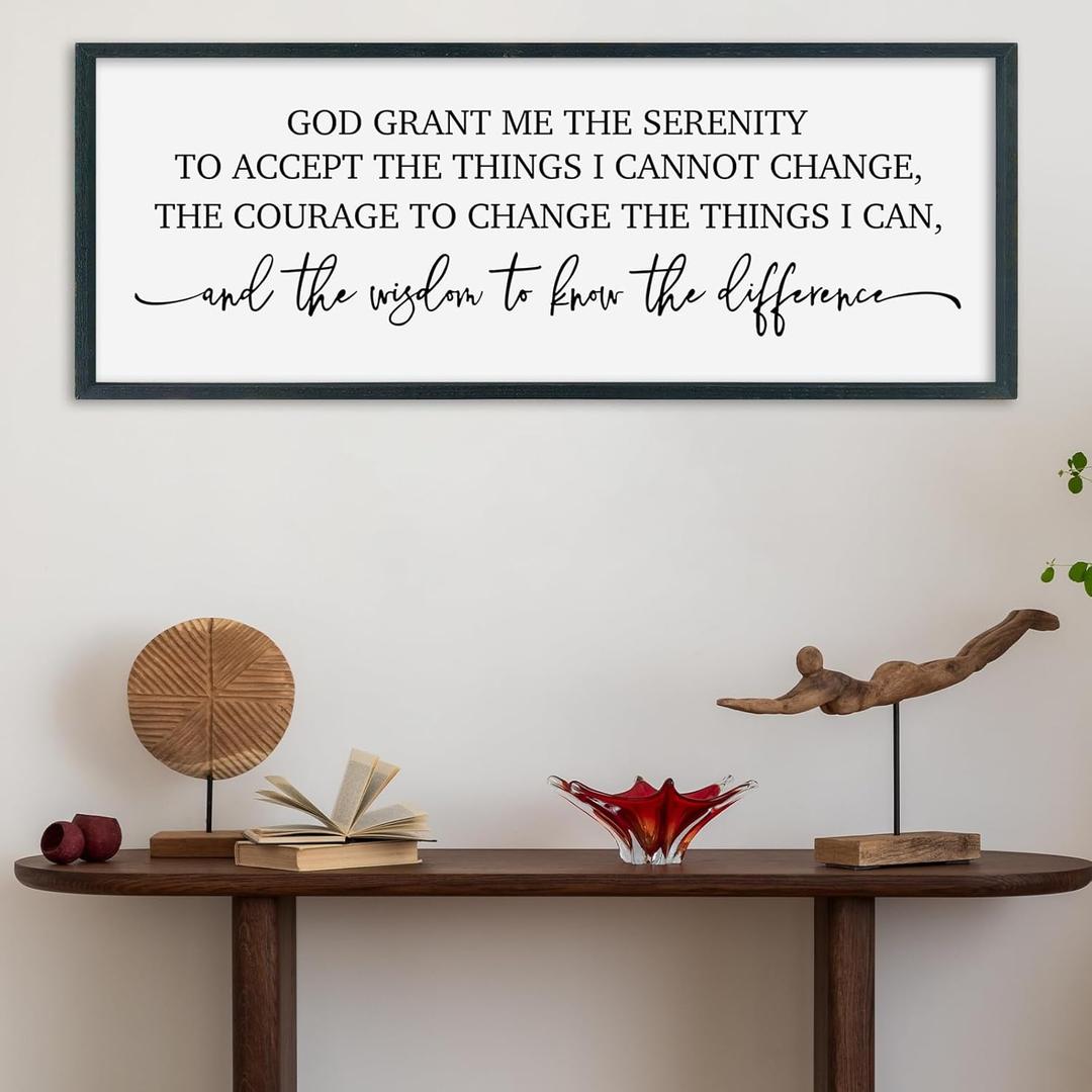 SRSZHIYUE Serenity Prayer Christian Inspirational Quote Wall Decor Art 32"12" Rustic Catholic Bible Verse Holy God Grant Me Religious Sign Farmhouse Home Living Room Religious Horizontal (Black)