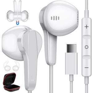 USB C Headphones for Google Pixel 10 9 Pro XL Fold 8a 8 7 6 A, Type C Earphone Noise Isolating Wired Earbud with Mic HiFi Stereo Cord Ear Bud for iPhone 17 Air 16 15 Pro Max Galaxy S25 Ultra S24 S23 (White)