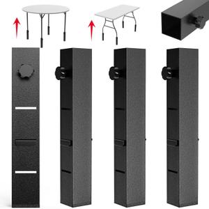 4 Pack Folding Table Leg Extenders, Highly Durable Steel Folding Table Leg Risers, Folding Desk Legs Extensions for Straight｜Bent Legs,3 Levels Adjustable Height Tables Extender Rise 2.3in｜4.3in｜6.3in