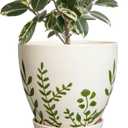 MPotTo 10 Inch Plant Pot - Ceramic Planter for Indoor Outdoor Flowers, Decorative Round Indoor Flower Pot with Drainage Hole and Saucer, Plant Lover Gifts, Garden Patio Home Office Decor, White