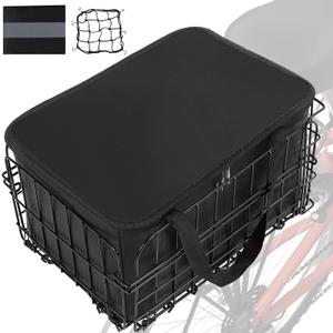 Bike Basket, Folding Bike Basket with Removable Liner Bag, Metal Ebike Basket Quick Release Design, Bike Basket for Adult Women/Men Carrying Dogs, Pets, Fruit & Grocery