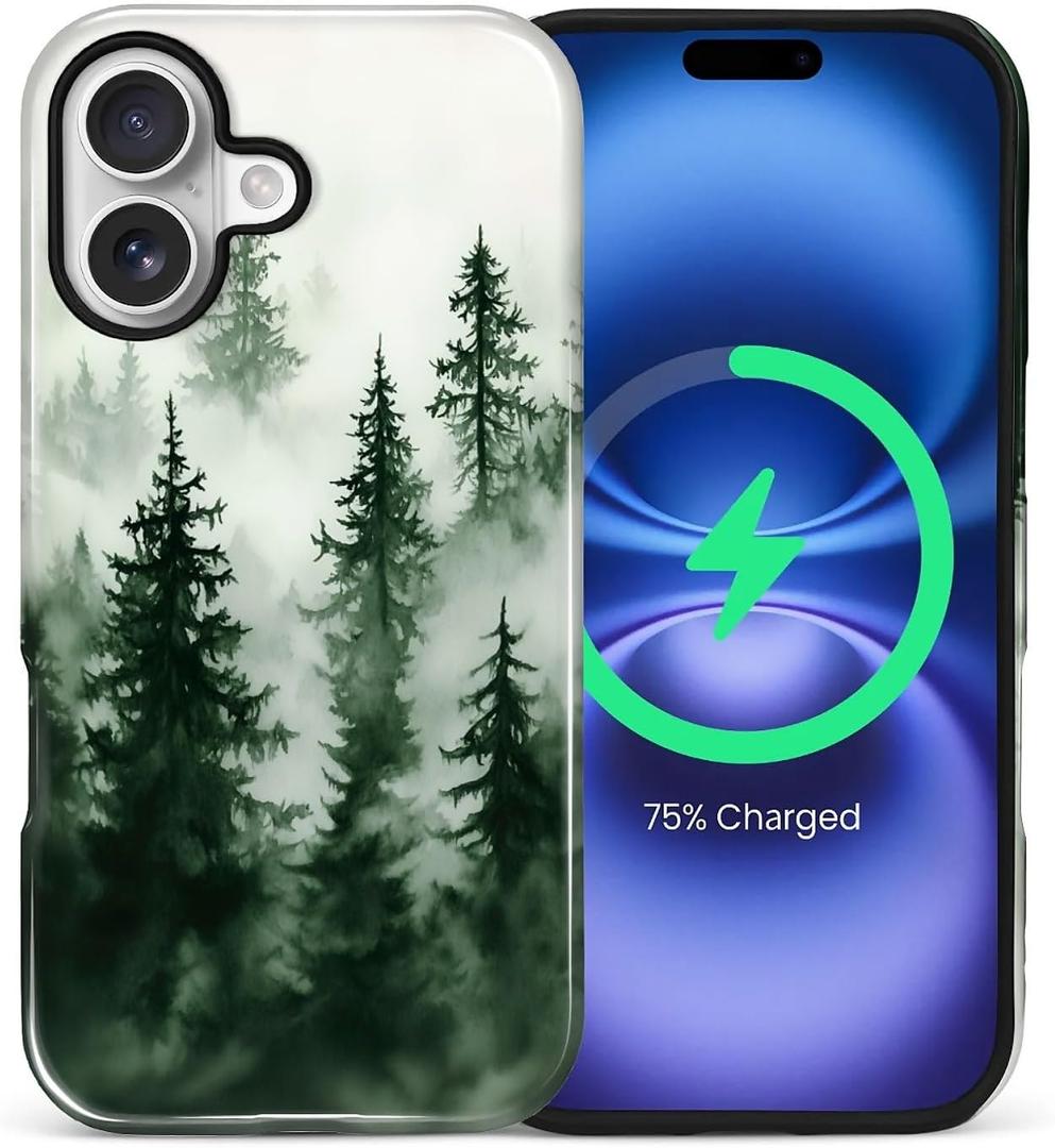 CARLOCA Magnetic Case for iPhone 17,Forest Green Trees Camping Design Compatible with MagSafe Hybrid Dual Protection Soft TPU Hard PC Shockproof Anti-Scratch Cover Men Women Stylish Phone Case