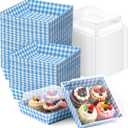 Potchen 50 Pack Blue & White Plaid Charcuterie Boxes with Clear Lids Boxes with Window for Cookies, Candy, and Mini Cakes  Ideal for Gift Giving & Bakery Packaging