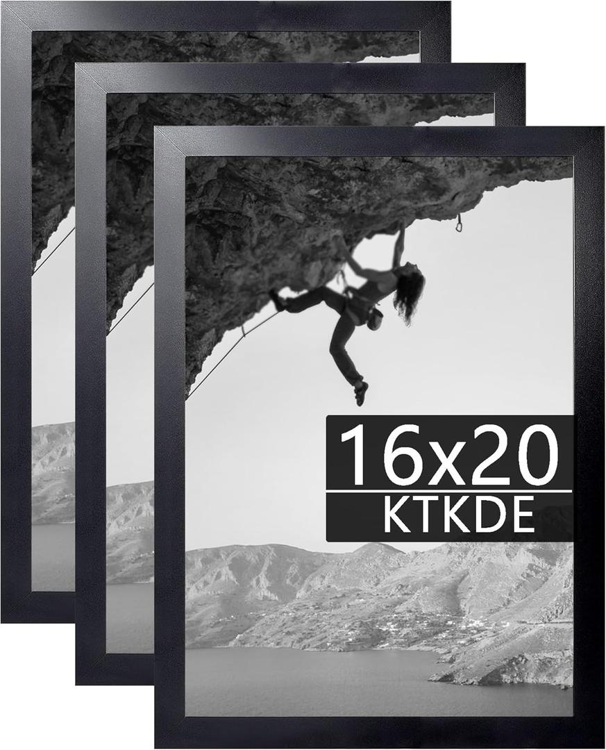 KTKDE 16x20 Picture Frame Wooden Black,Poster Frames with Polished Plexiglass, Wall Gallery Photo Frames Decorating for Minimalist Style Suitable,Any Style Best Gift