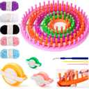 2 x LOVEINUSA 16PCS Knitting Loom and Pompom Maker Set, Pompom Maker Set Pom Makers Pompom Maker with Yarn Skeins for Beginners Christmas Hat Scarf Shawl Sweater Socks