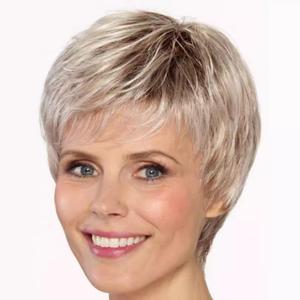 Short Brown Bob Wigs Human Hair with Bangs for White Women Glueless Real Hair Wig Layered Chin Length for Daily and Party Use (Blonde with Dark Roots,4 Inch)