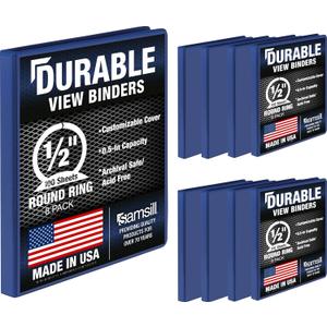 Samsill 8 Pack Durable 0.5 Inch 3 Ring Binders, Round Ring, Clear View Cover for Presentations, Black