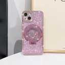 NITITOP Compatible with iPhone 15 Plus Case with Quicksand Stand Holder Pink Glitter Sequin Design for Girls Women Luxury Bling Diamond Frame Soft TPU Shockproof Protective Phone Cover - Pink