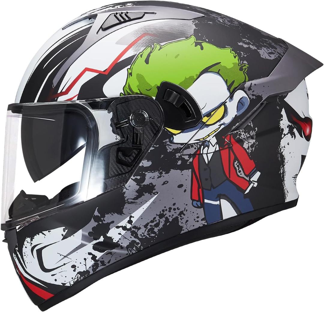 VCOROS Full Face Dual Visor Motorcycle Helmet for Adults Motorbike Street Bike Racing Helmets X9 DOT Approved with Black Visor (Large, Alien)