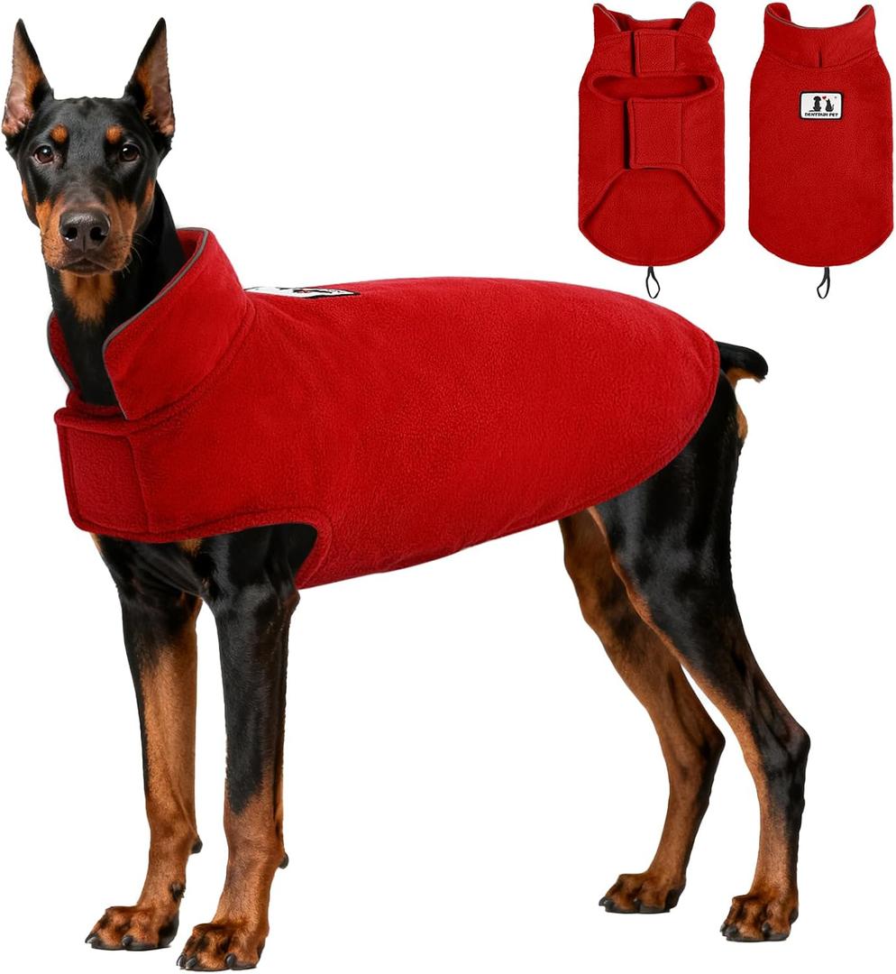 DENTRUN Reversible Dog Coat - Windproof Polar Fleece Vest with Reflective Neck Strips, Hook & Loop Closures, Easy-On Cold Weather Jacket for Dogs, XXL (Burgundy)