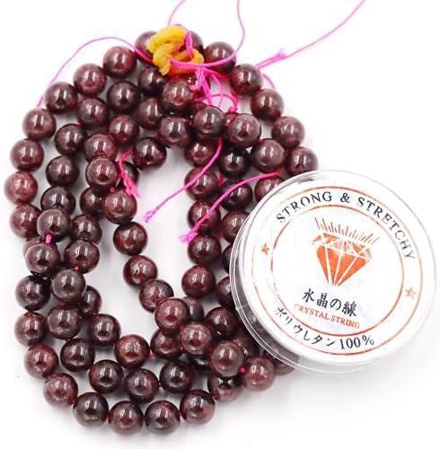 Malahill Natural Stone Beads for Jewelry Making Loose Beads with Stretch Cord for Jewelry Making Bracelets Necklaces 8mm=96pcs Garnet A 8mm
