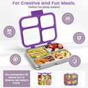 Stainless Steel Bento Box for Kids Adults with Silicone Container, Leak Proof 4 Compartments Metal Lunch Box, Removable Silicone Seal & Clear Lid Food Container for School Office, BPA-Free(Purple)