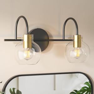 Modern Bathroom Vanity Light 2-Light Wall Sconce, Black & Gold Finish with Clear Glass Shades, Bathroom Light Fixtures Mirror Lighting for Kitchen, Bedroom, Hallway,  Easy Installation
