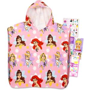 Disney Princess Kids Towel Set for Girls - Bundle with Princess Hooded Bath Towel with Stickers and More | Girls Towel Set