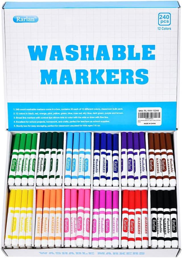 Rarlan Washable Markers Bulk, Markers for Kids, Bulk pack, 12 Colors, 240 Count