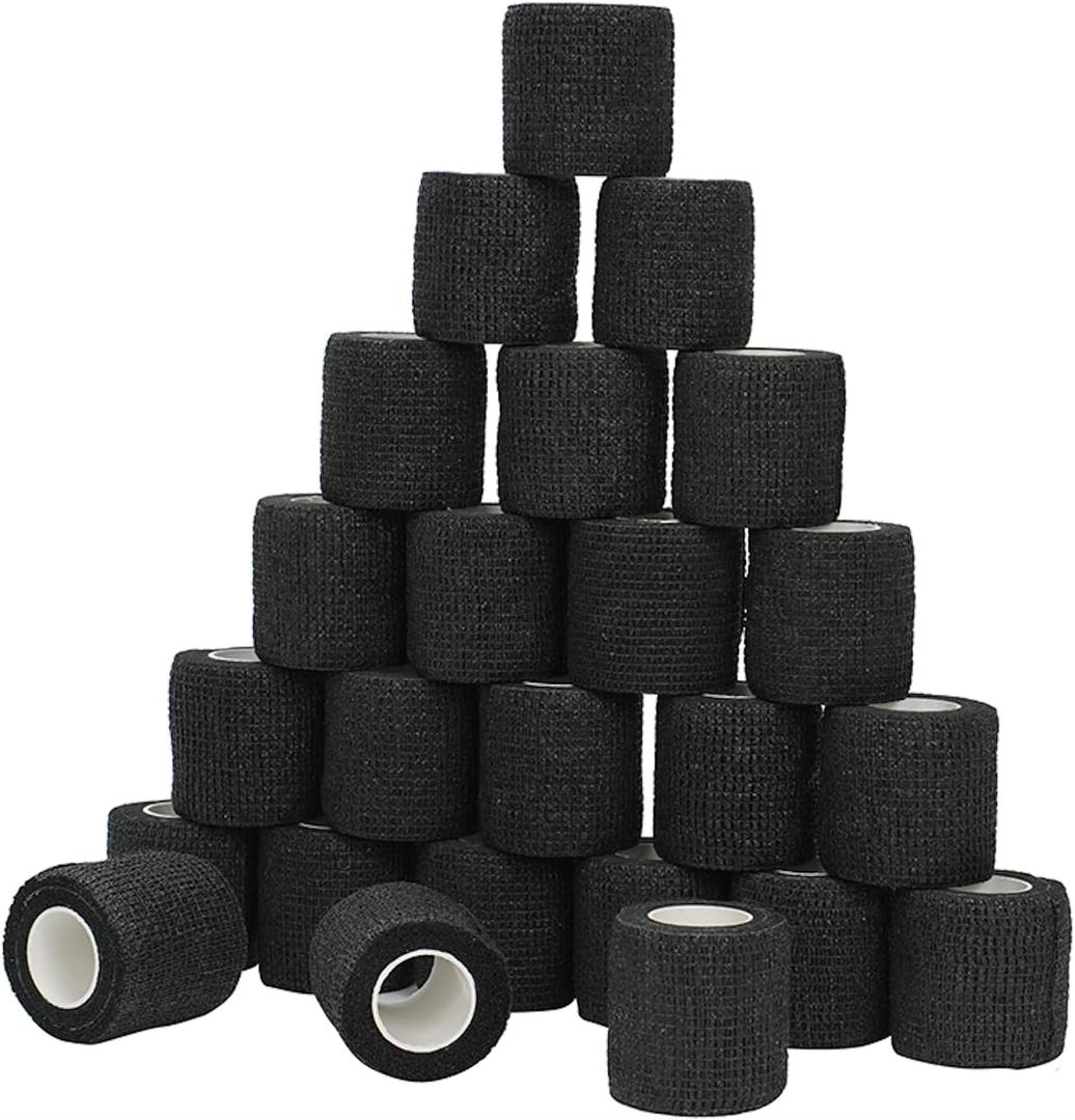 24 Pack Self Adhesive Bandage Wrap - 2" X 5 Yards Cohesive Bandage Wrap for Ankle, Knee, Wrist Support  Lightweight, Breathable, Stretchy, No Stick to Hair (Black)
