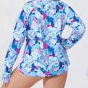 Halcurt Women's Plus Size Long Sleeve Rash Guard Swim Shirt with Thumb Holes UPF50+ Sun Protection Swimsuit Top (Blue, XXXL)
