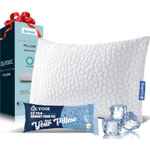 Cooling Adjustable Pillow for Hot Sleeper, Custom Loft Support with Breathable Shredded Memory Foam CertiPUR-US Certified Standard Size Bed Pillow for Side, Back, Stomach Sleeper Gift for Better Sleep (Standard(1 Pack)-20'*26', White-cooling Basic)