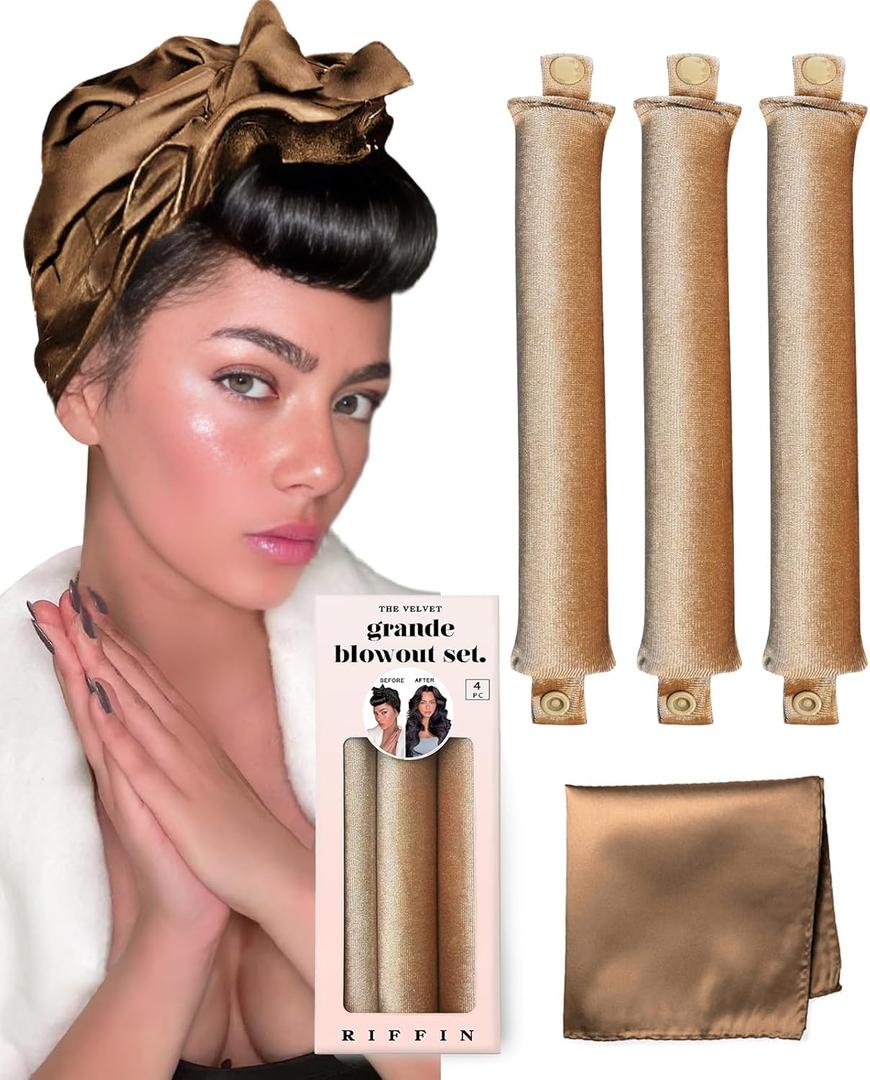 Grande Flexi Rods Hair Rollers Curlers to Sleep in Soft Velvet Heatless Curling Set, Heatless Curls Overnight Rods for Long Hair No Heat Overnight Curls, Heatless Hair Curler Curling Iron Blonde (Champagne)