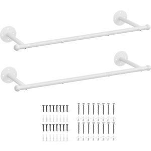 Industrial Pipe Clothing Rack Set of 2, Wall Mounted Clothes Rack, Closet Rods For Hanging Clothes, 33" Multi-purpose Hanging Rod for Laundry Room, Bedroom and Closet Storage, White