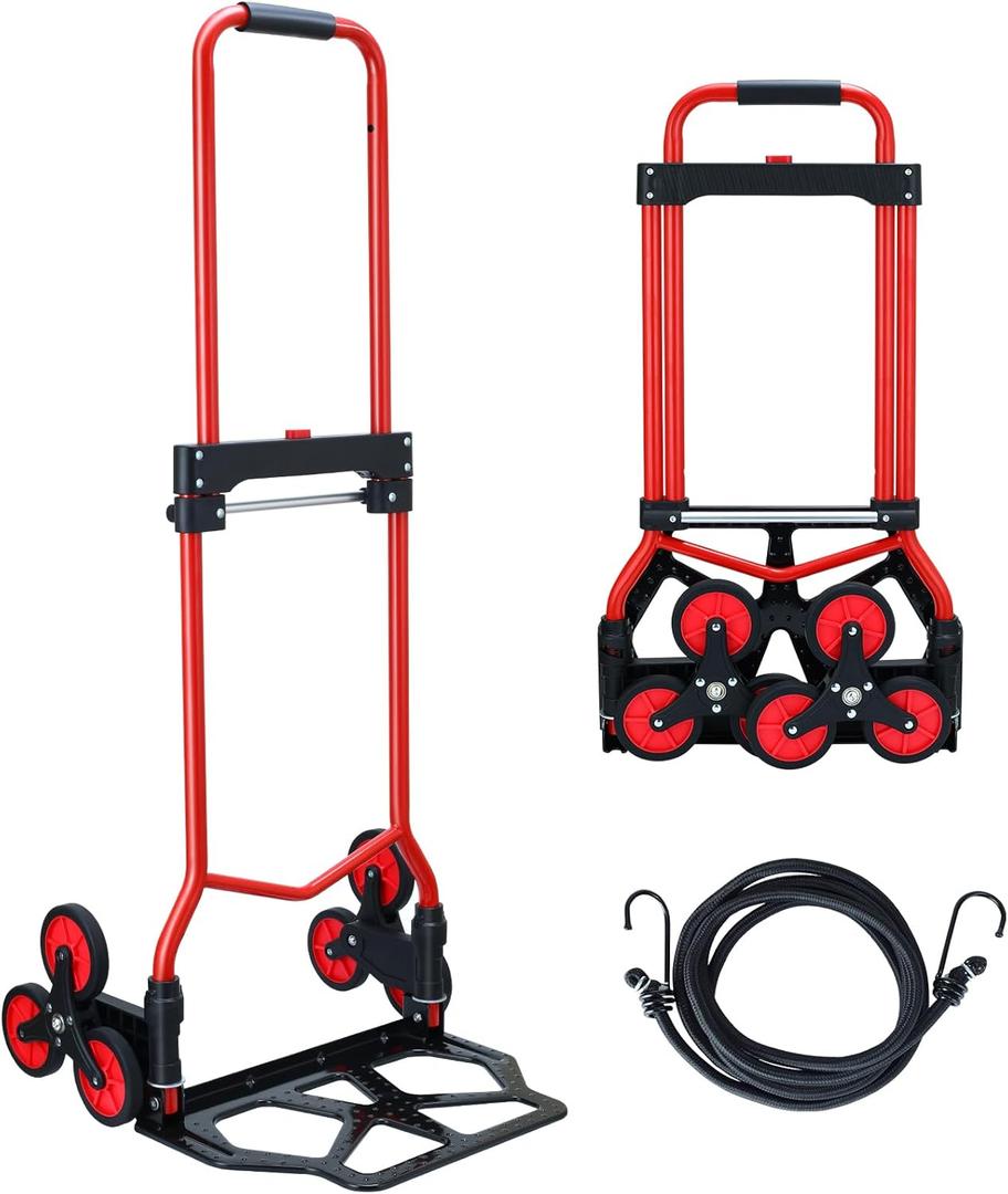 Stair Climbing Dolly Cart,Stair Climbing Hand Truck Dolly with Telescoping Handle and Stairs Wheels,330 LB Capacity Heavy Duty Folding Hand Truck for Stairs,Moving,Office (Red)