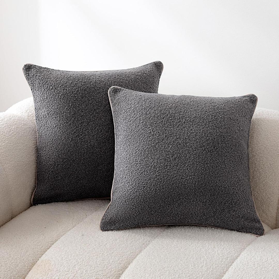 Amazon Basics Boucle Throw Pillow Covers for Couch, Living Room, Home Decor with Hidden Zipper, Grey, 1616in, Pack of 2