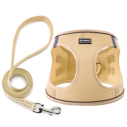 Dog Harness with Leash Set, No Pull Adjustable Reflective Step-in Puppy Pet Vest Harnesses for Small Medium Large Dogs and Cats,Beige XS