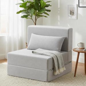 Folding Sofa Bed, Convertible Sleeper Chair, No Assembly, Gray | Boneless Sofa Couch, Foldable Mattress & Back Support, Portable Floor Lounger Futon for Small Apartment, Dorm, Guest Room
