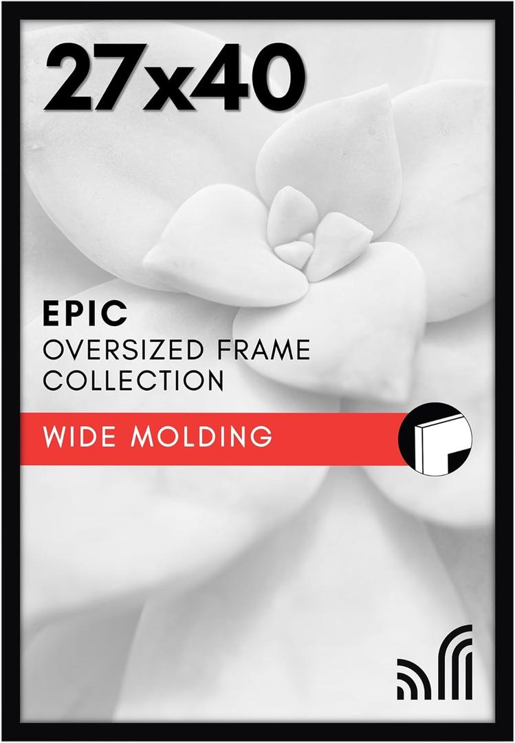 Americanflat 27x40 Movie Poster Frame with Polished Plexiglass - Black Picture Frame - Wide Photo Frames Made of Engineered Wood for Vertical or Horizontal Wall Display - Epic Collection - Black